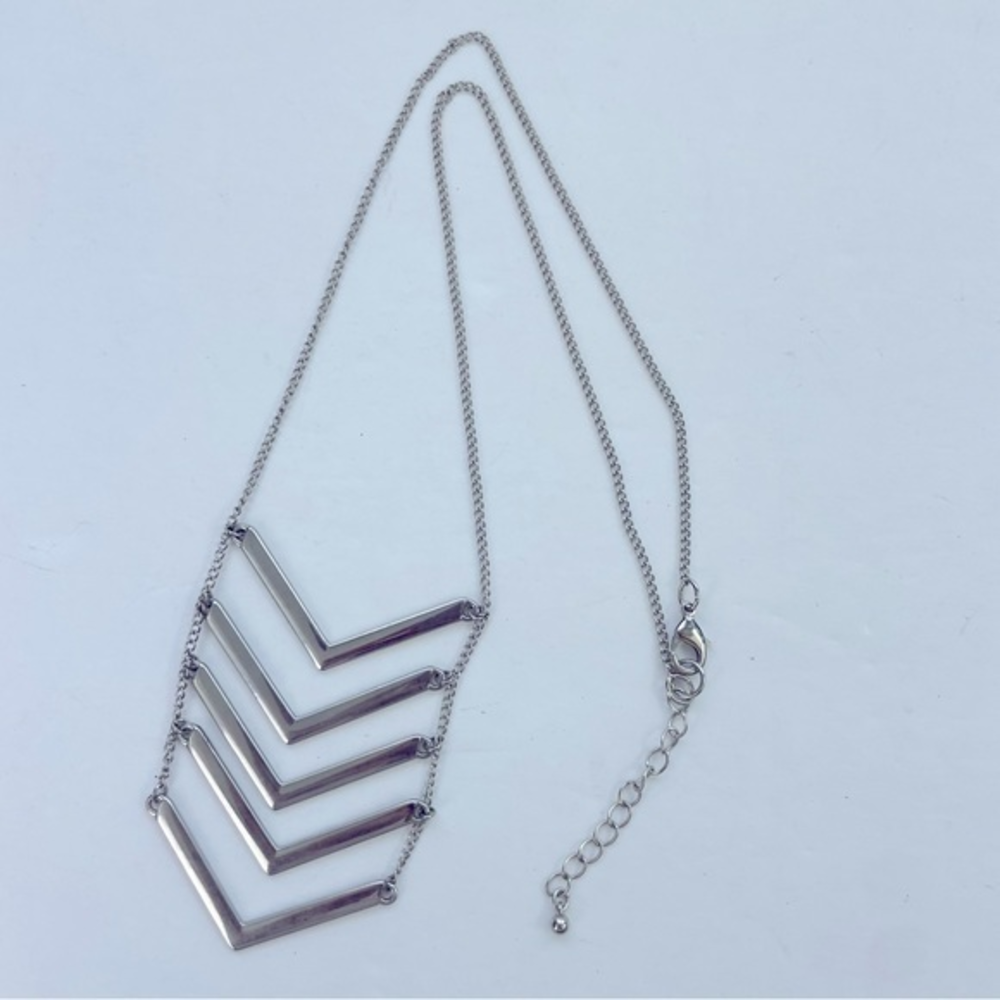 Silver Tone V Ladder‎ Long Necklace